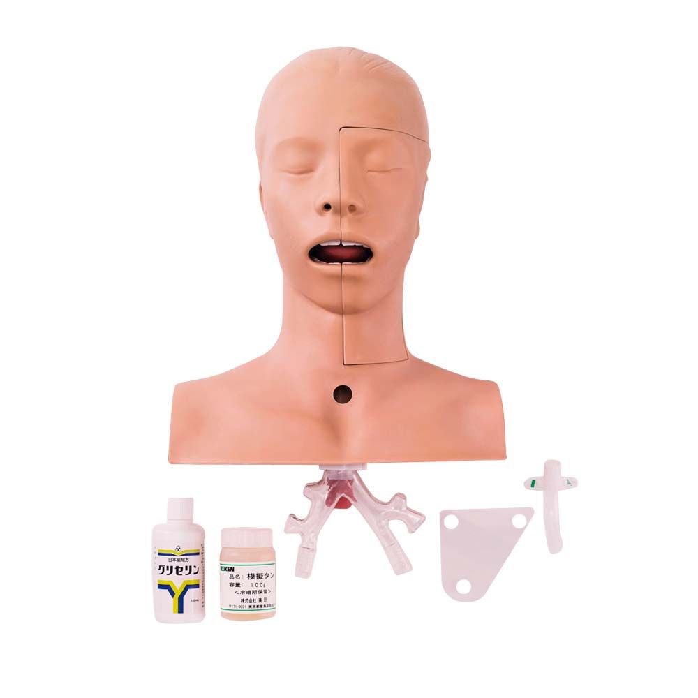 Übungsmodell für Absaugetechniken: Halskopf-Mannequin mit geöffnetem Mund und Zubehör