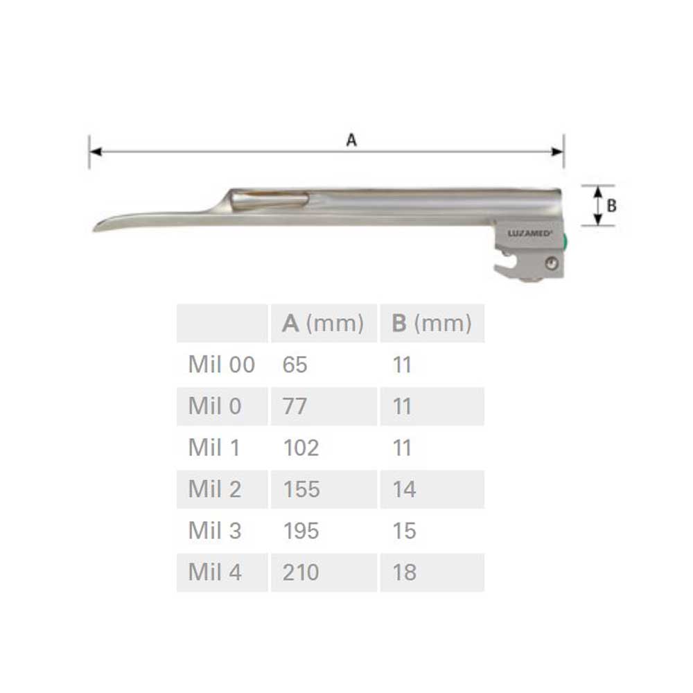 Maßskizze: Luxamed F.O. Miller Spatel mit integriertem Lichtleiter, Mil 00–4