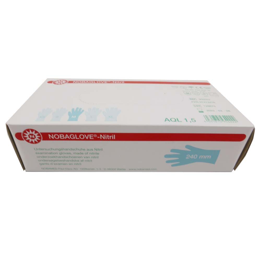 Kartonverpackung NOBAGLOVE®-Nitril mit CE-Icons und AQ 1,5, Rückseite