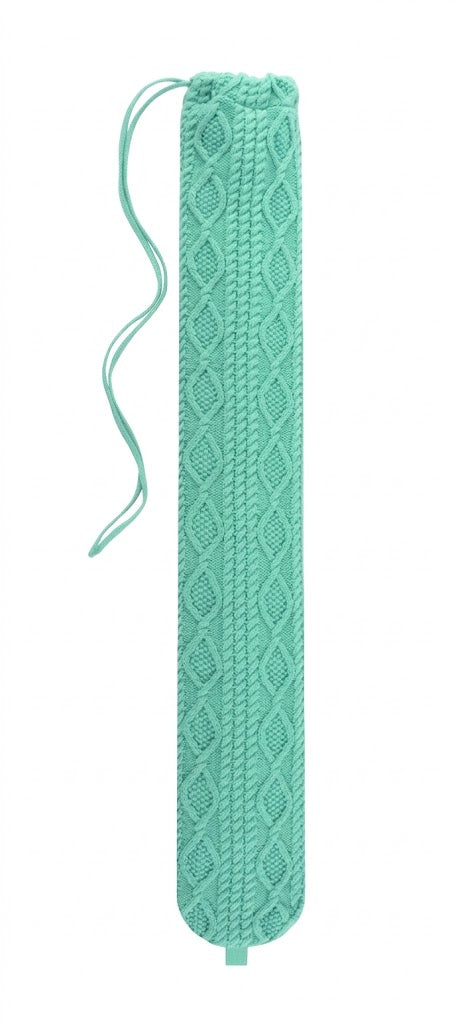 Wärmflasche mit Strickbezug, mintgrün, mit Kappe und Schnürzug