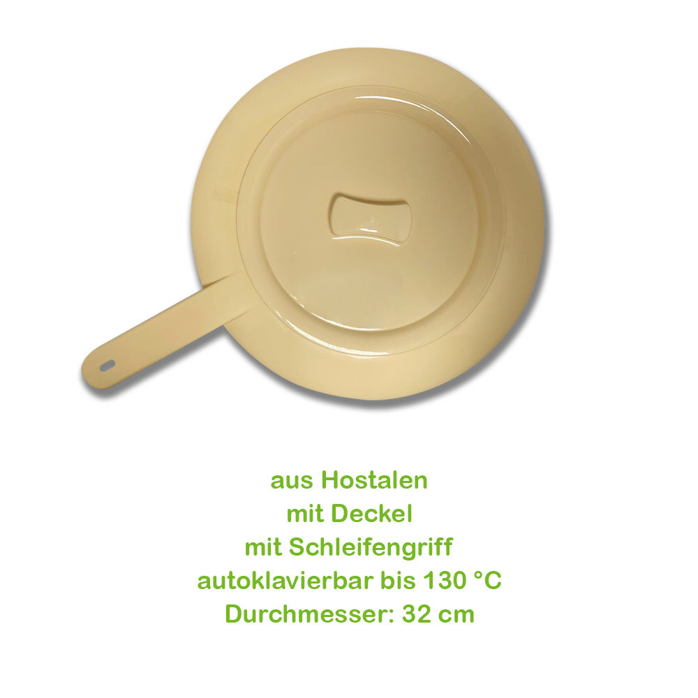 Steckbecken mit Deckel und Schleifengriff, cremefarbene Kunststoffschale