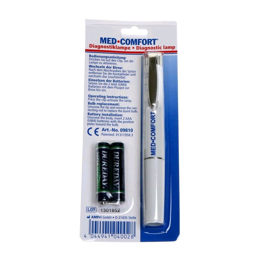Med-Comfort Diagnostikleuchte in Blisterpackung, inkl. Batterien und Federclip