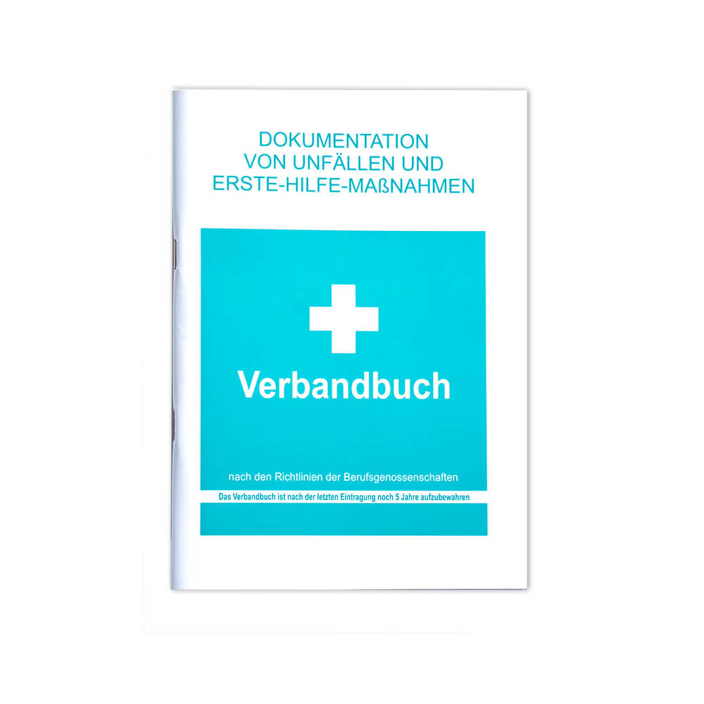 Verbandbuch DIN A5 mit blauer Titelseite und weißem Kreuz