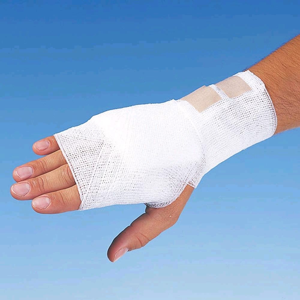 Elastische Fixierbinde Peha-crepp von Hartmann, weiß, am Arm befestigt