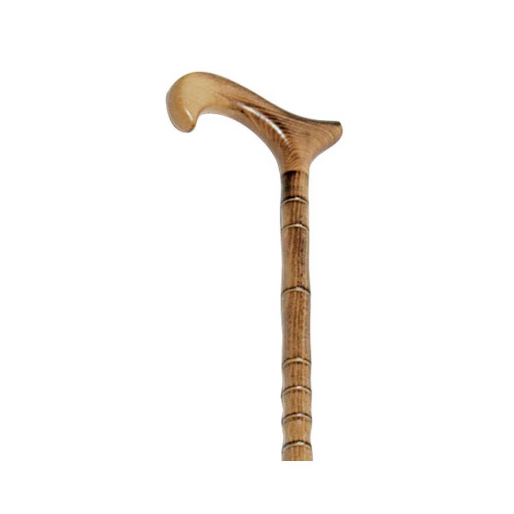 Gebogener Holzstock-Griff mit rundem Knauf und Ringmuster