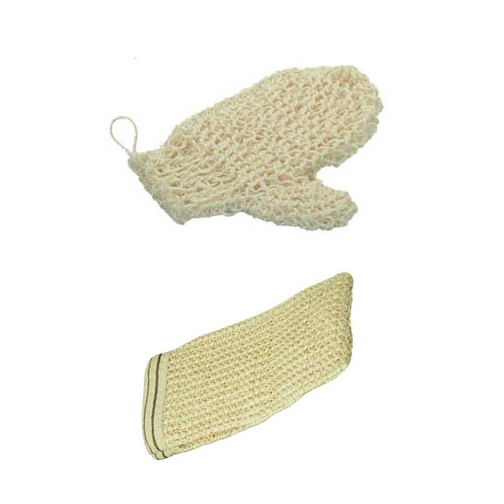 Sisal-Massagehandschuh, gestrickt, hellbeige, seitliche Öffnung, mit Schlaufe