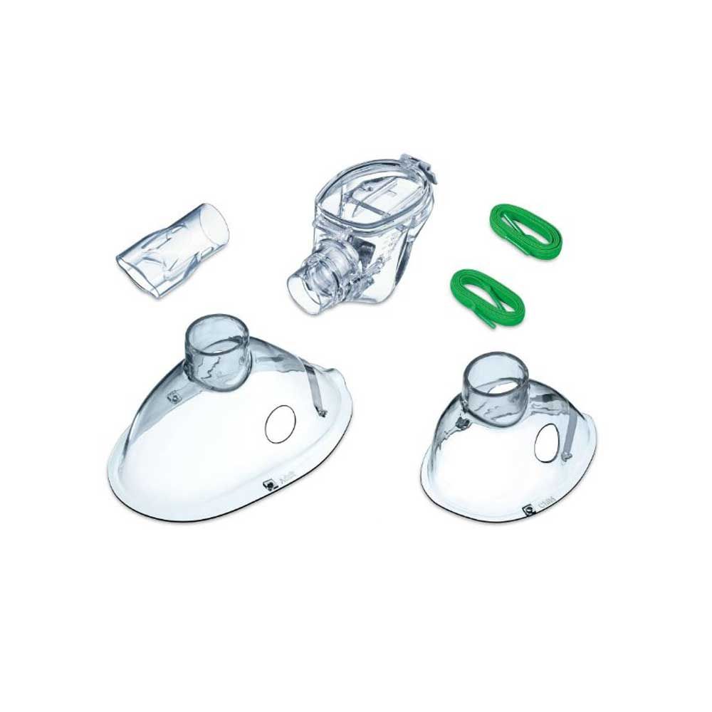 Zubehör-Set für Inhalator: transparente Masken und Mundstück mit grünen Clips