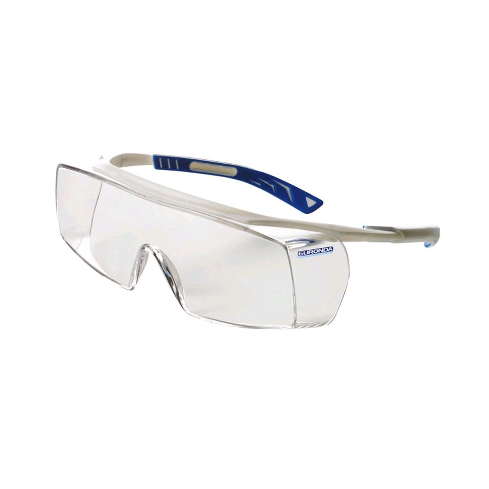 Euronda Monoart Schutzbrille Cube mit klaren Gläsern und blauem Rahmen