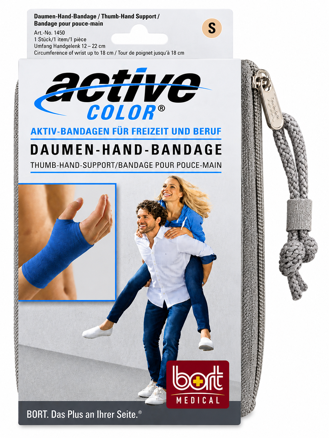 Daumen-Hand-Bandage mit blauer Daumenstütze und Hand-Support