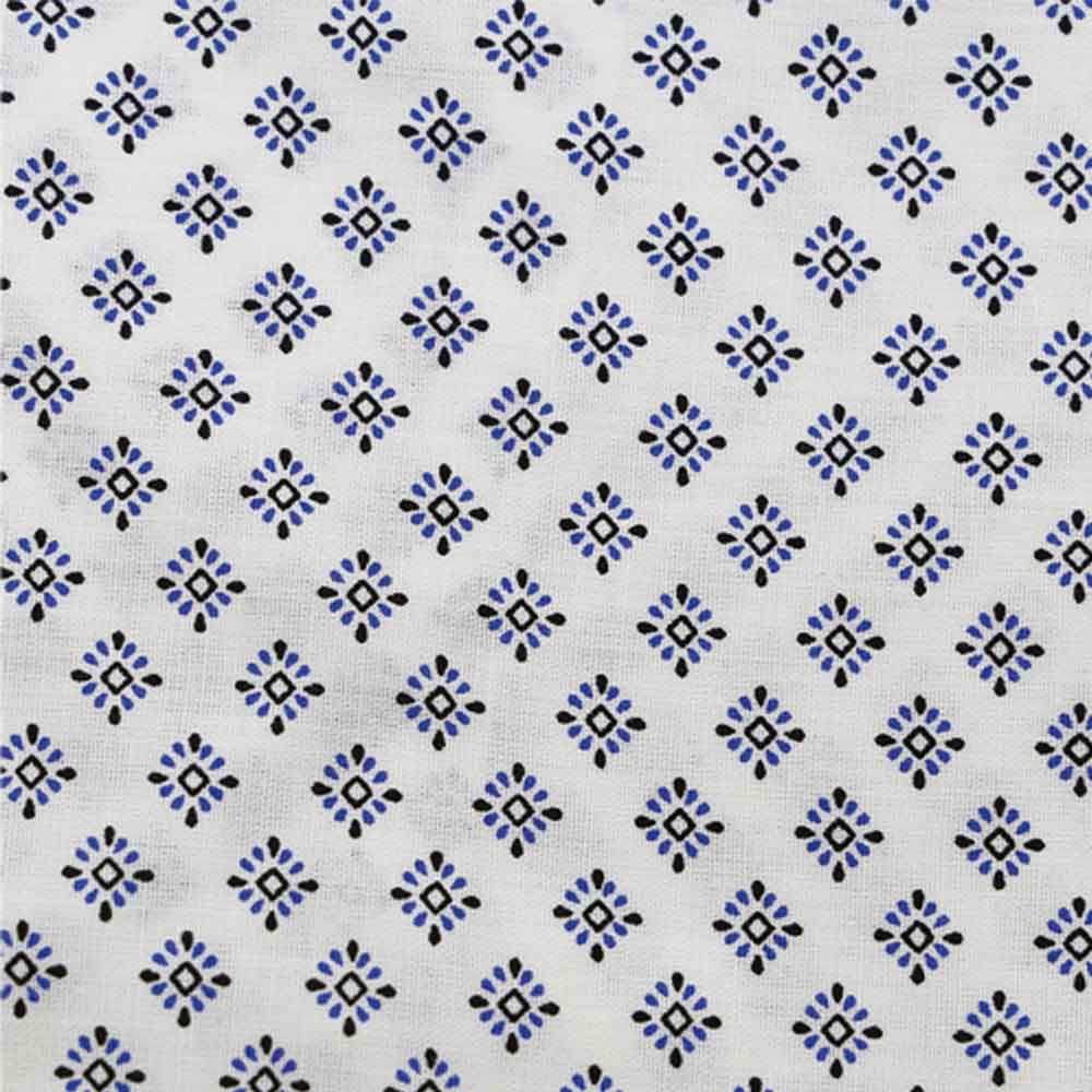 Stoff vom Patientenhemd: weiß mit blauem Rauten-Muster aus Baumwolle/Polyester