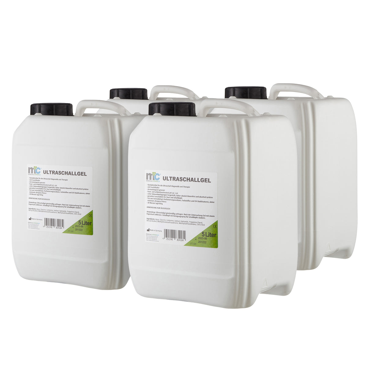 Mehrfachpackung mit drei Ultraschallgel-Kanistern 5 Liter mit Etiketten