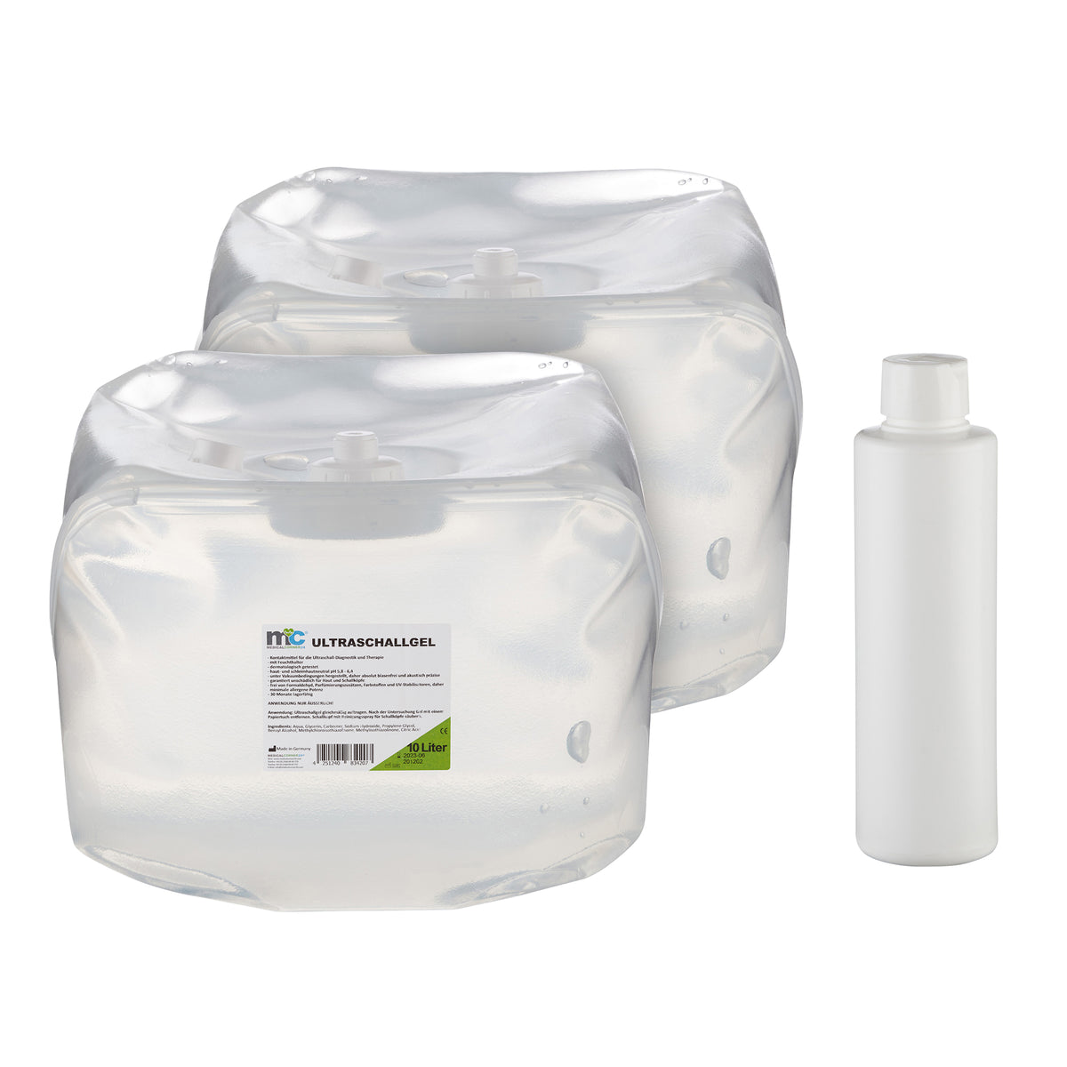 Ultraschallgel Cubitainer: 2 Gel-Behälter, transparente Dosierflasche