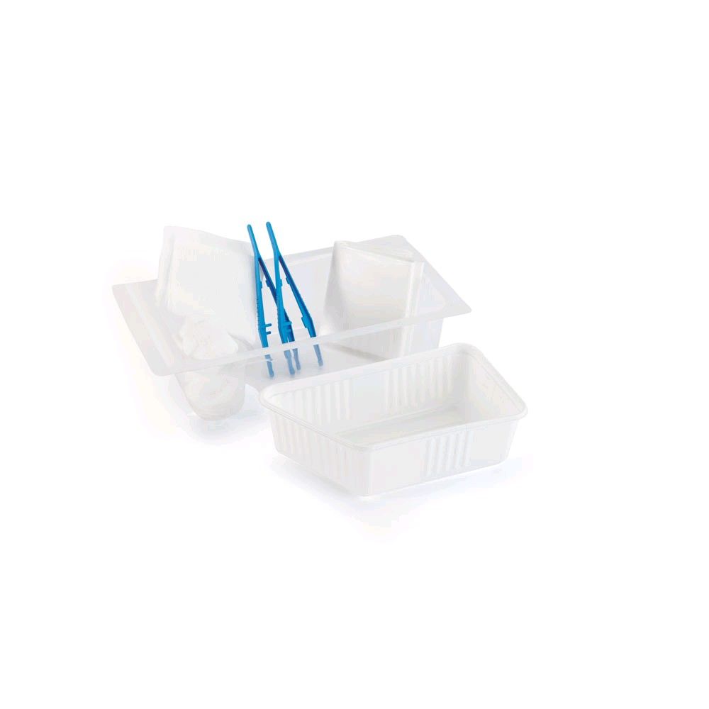 Steriles Katheter-Set mit blauen Kathetern in transparenter Ablageschale und Box
