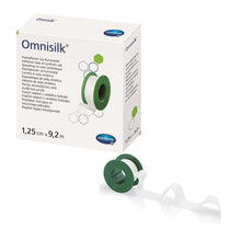 Fixierpflaster-Rolle aus Kunstseide (Omnisilk) mit grünem Klebestreifen, 1,25 cm