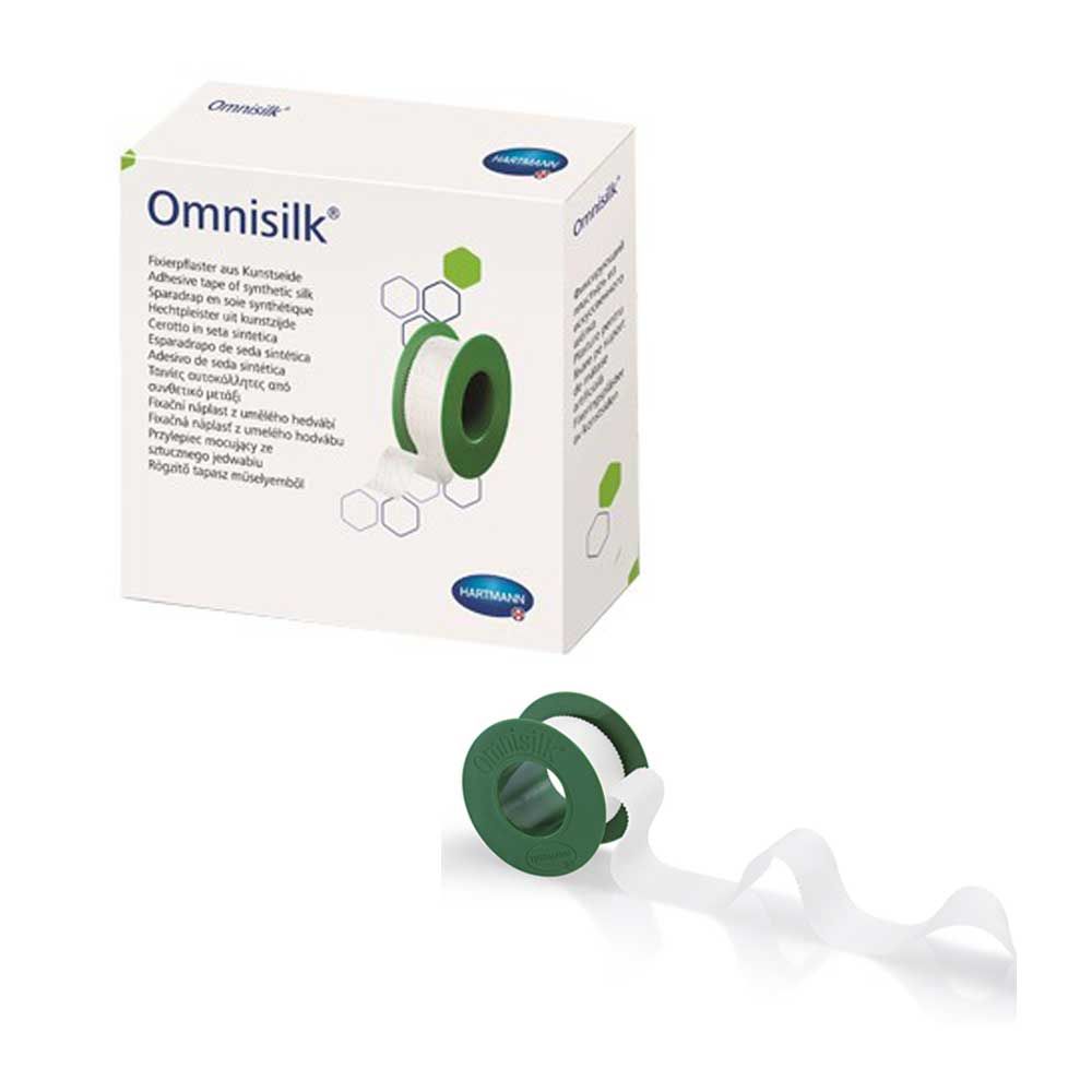 Hartmann Omnisilk Fixierpflaster-Rolle aus Kunstseide, grün, mit weißem Klebestreifen