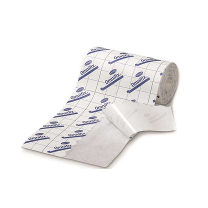Omnifix elastic Fixiervlies-Rolle und zugeschnittene Streifen, weiß mit blauen Marken