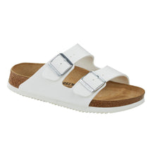 Weiße Birkenstock Arizona SL Sandale mit zwei Schnallenriemen und profilierter Laufsohle