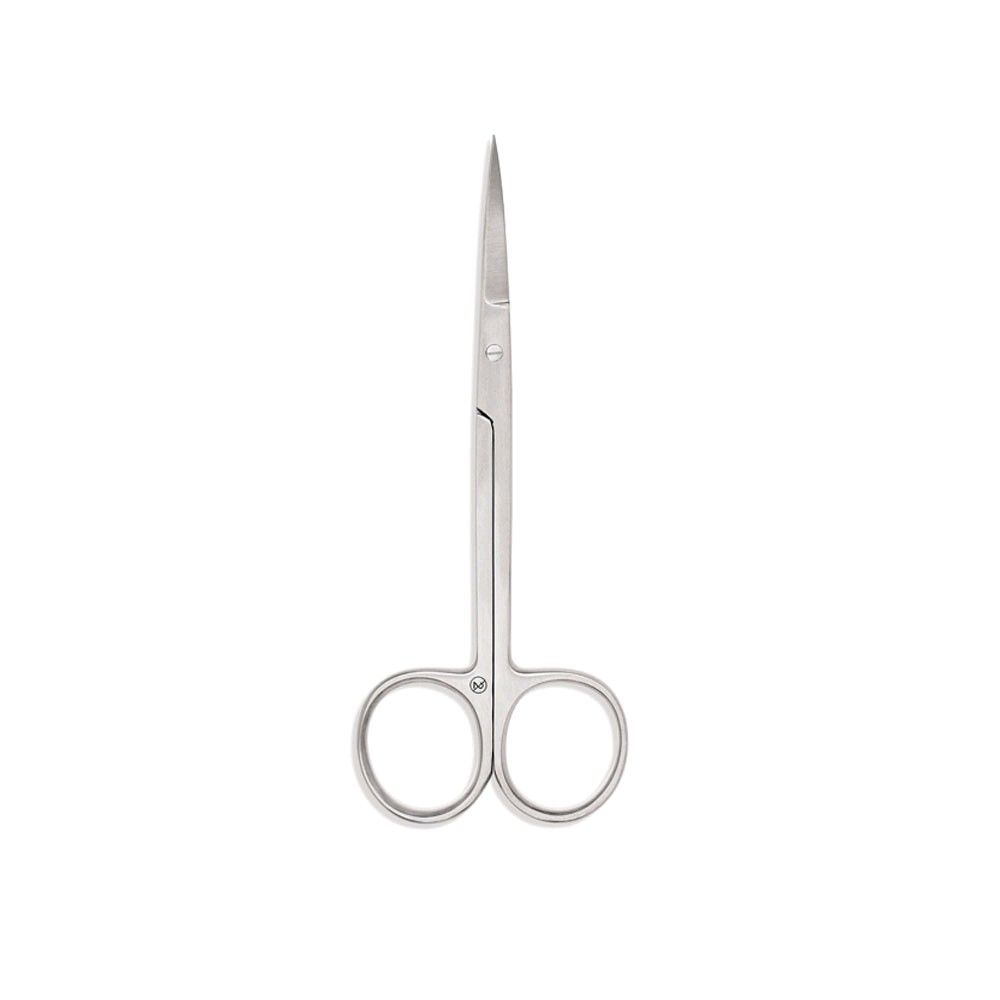 Irisschere mit spitzer Klinge und zwei Fingerringen, silberfarbenes Metall