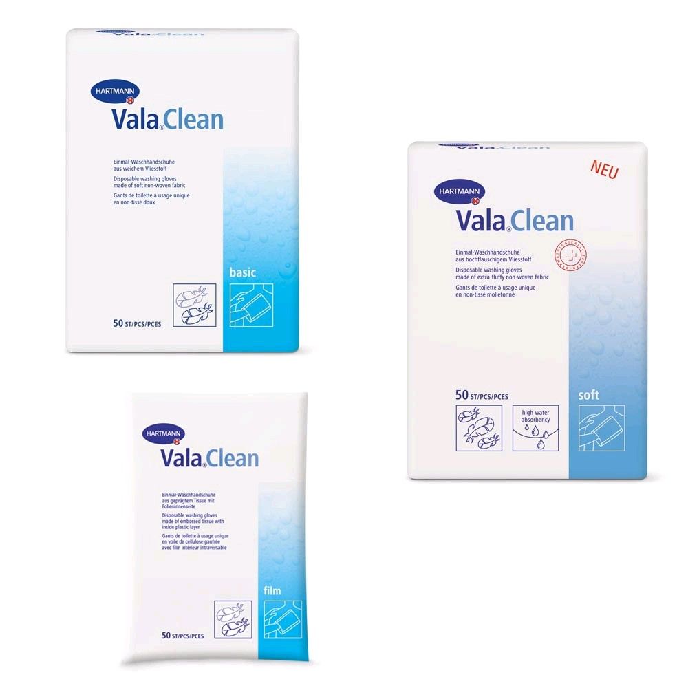 Einmal-Waschhandschuhe Packung ValaClean basic, weiß-blau, 50 Stück