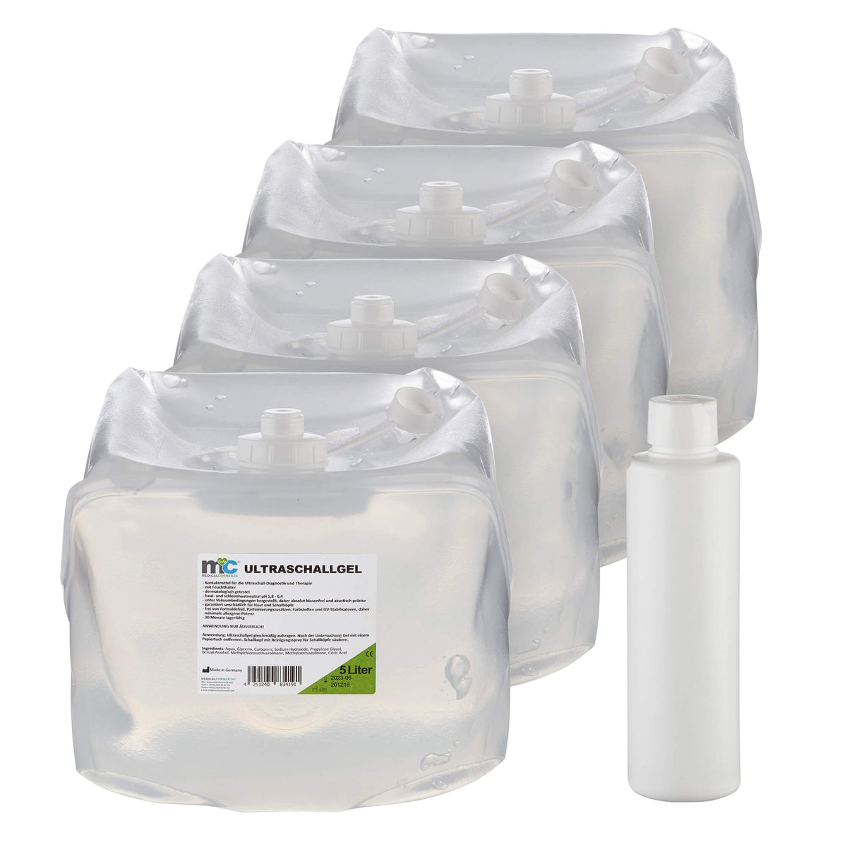 Ultraschallgel Cubitainer: 4 Gel-Behälter plus Dosierflasche