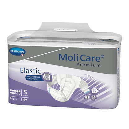 Elastische Inkontinenzslips, Packung mit violettem Design und Fensterlasche