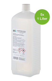 5x Isopropylalkohol 99,9% in 1-Liter-Flasche, Vorderseite mit Etikett