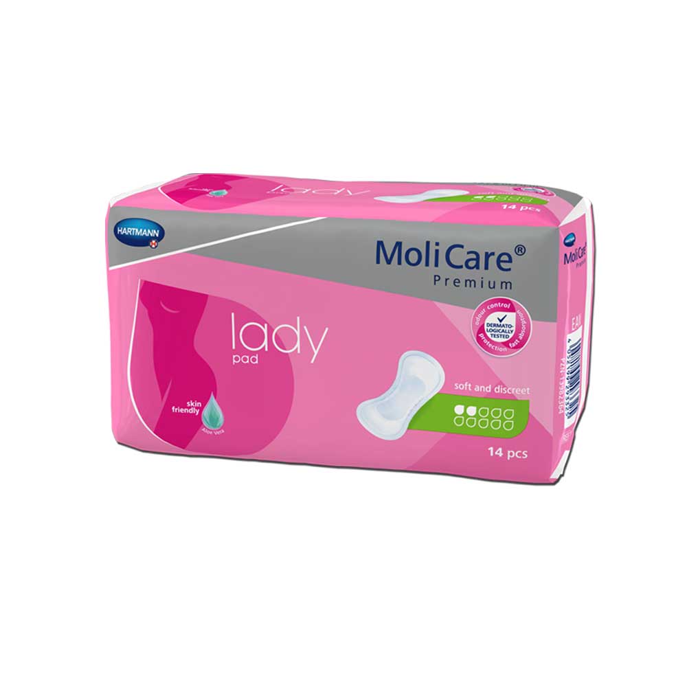 Slipeinlagen MoliCare® Premium Lady Pad in pinkfarbener Packung, 14 Stück