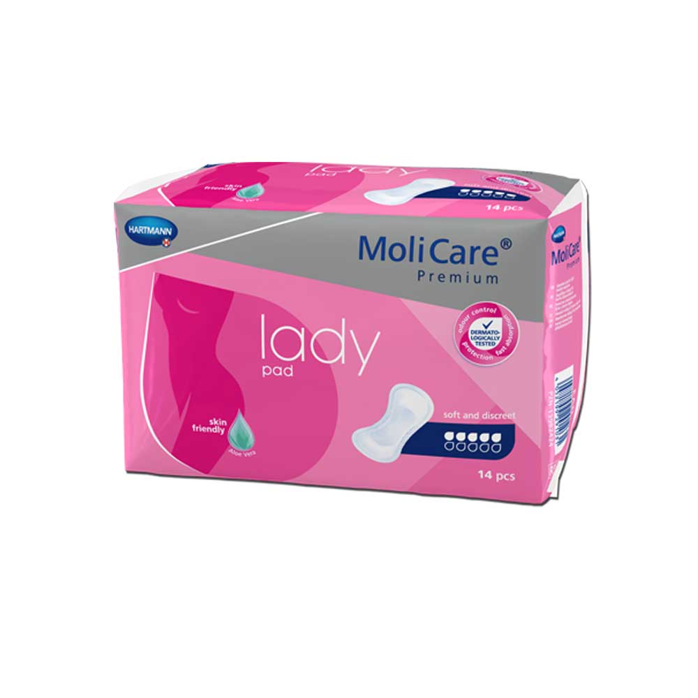 Slipeinlagen MoliCare® Premium Lady Pad, pinke Packung mit Trage-Icons, 14 Stück
