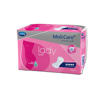 Slipeinlagen MoliCare® Premium Lady Pad, pinke Packung mit Trage-Icons, 14 Stück