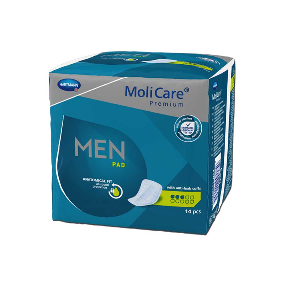 MoliCare Premium Men Pad Inkontinenzeinlagen, 14 Stück, Karton mit Seitenansicht
