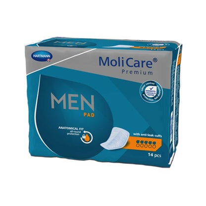 MoliCare Premium Men Pad Inkontinenzeinlagen, 14 Stück, Karton mit Rückseitenansicht