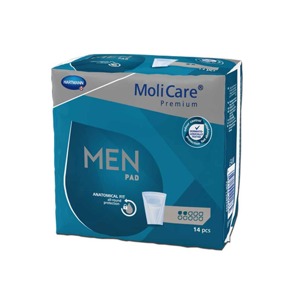 MoliCare Premium Men Pad Inkontinenzeinlagen, 14 Stück, Karton frontal mit Men-Logo
