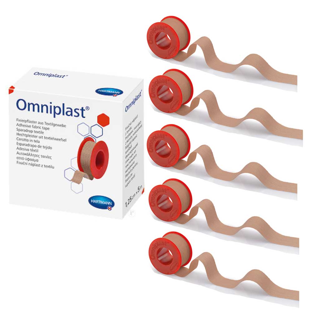 Hartmann Omniplast® Fixierpflaster-Rollen (mehrere) mit beige-rotem Zugband