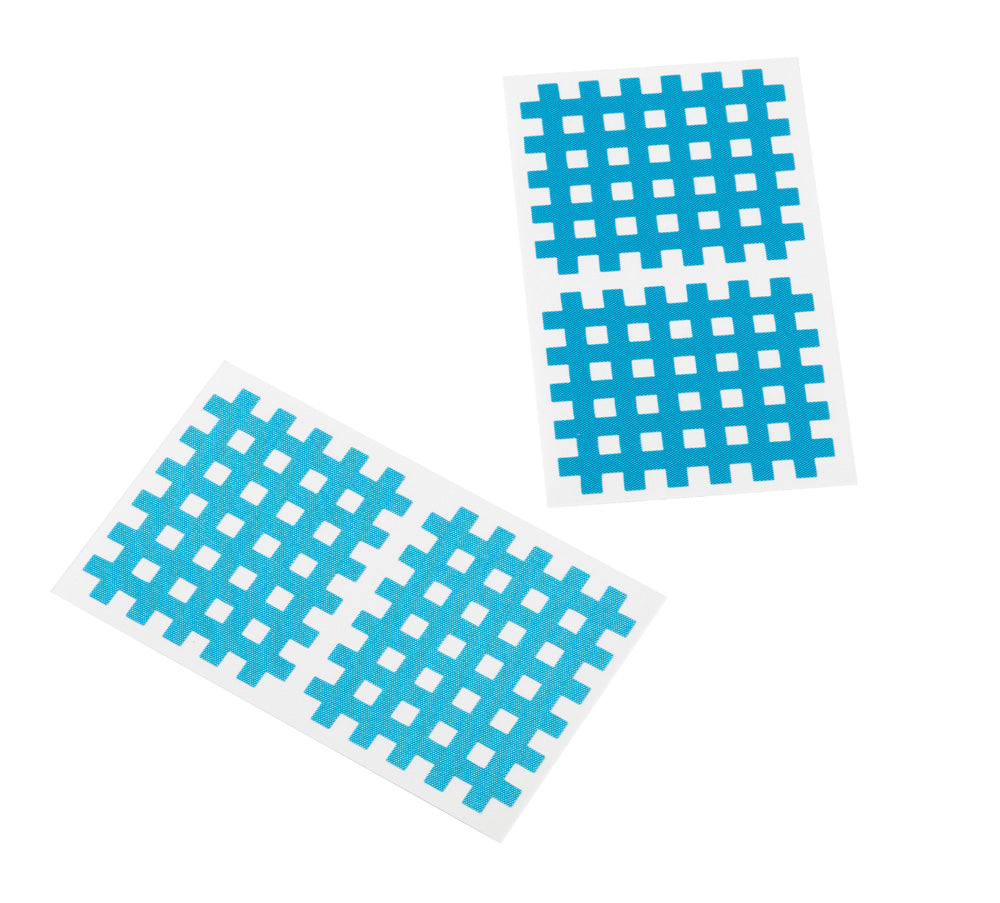 Blaues Gittertape Cross-Patches auf zwei Bögen mit Kreuz-Muster