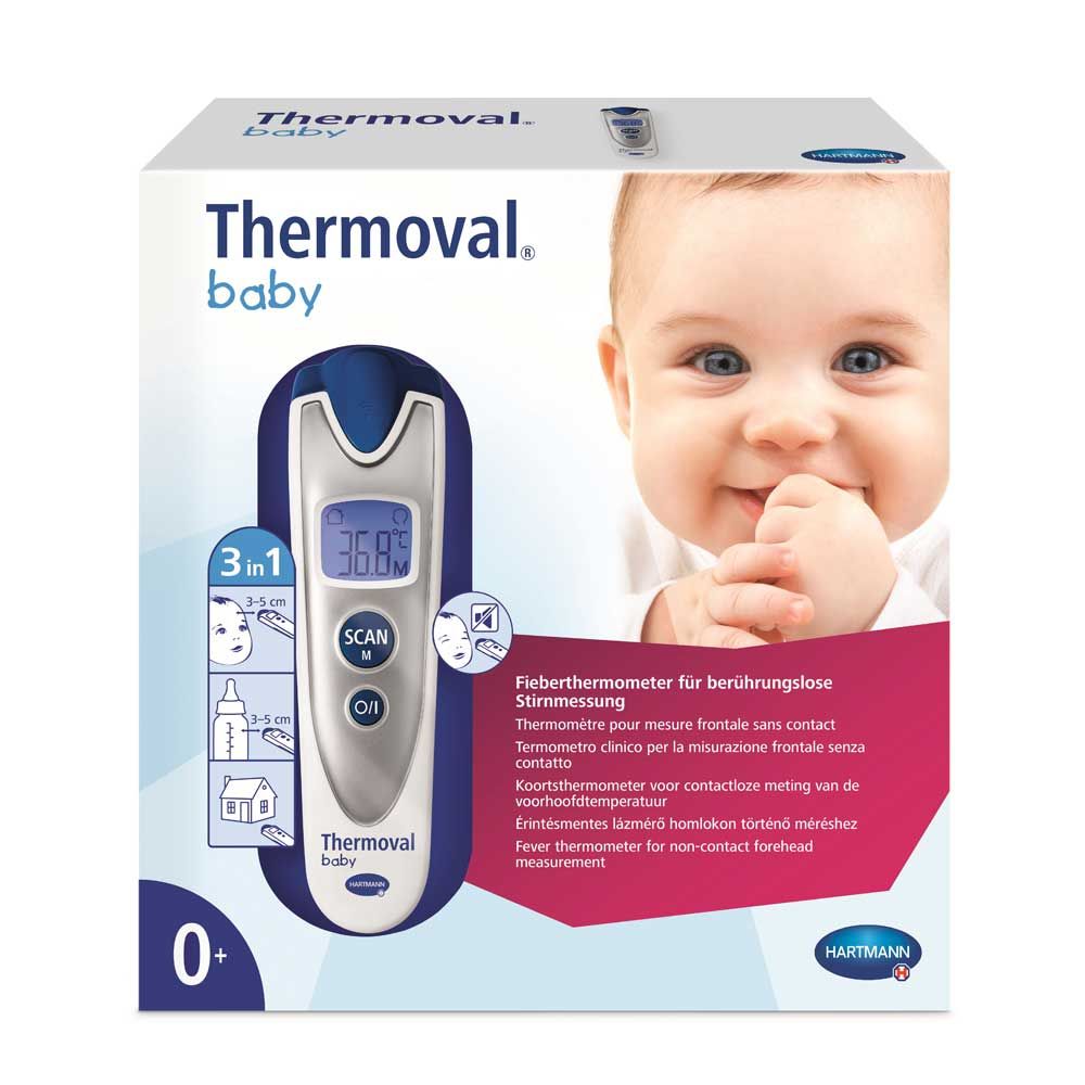 Verpackung Hartmann Thermoval baby: kontaktloses Infrarot-Thermometer, blau-weiß, 0+