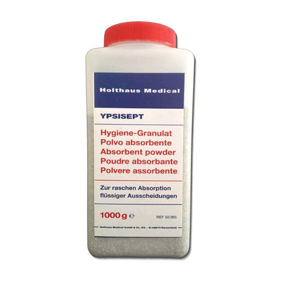 YPSISEPT Hygiene-Granulat von Holthaus Medical, Flasche mit rotem Deckel und Etikett