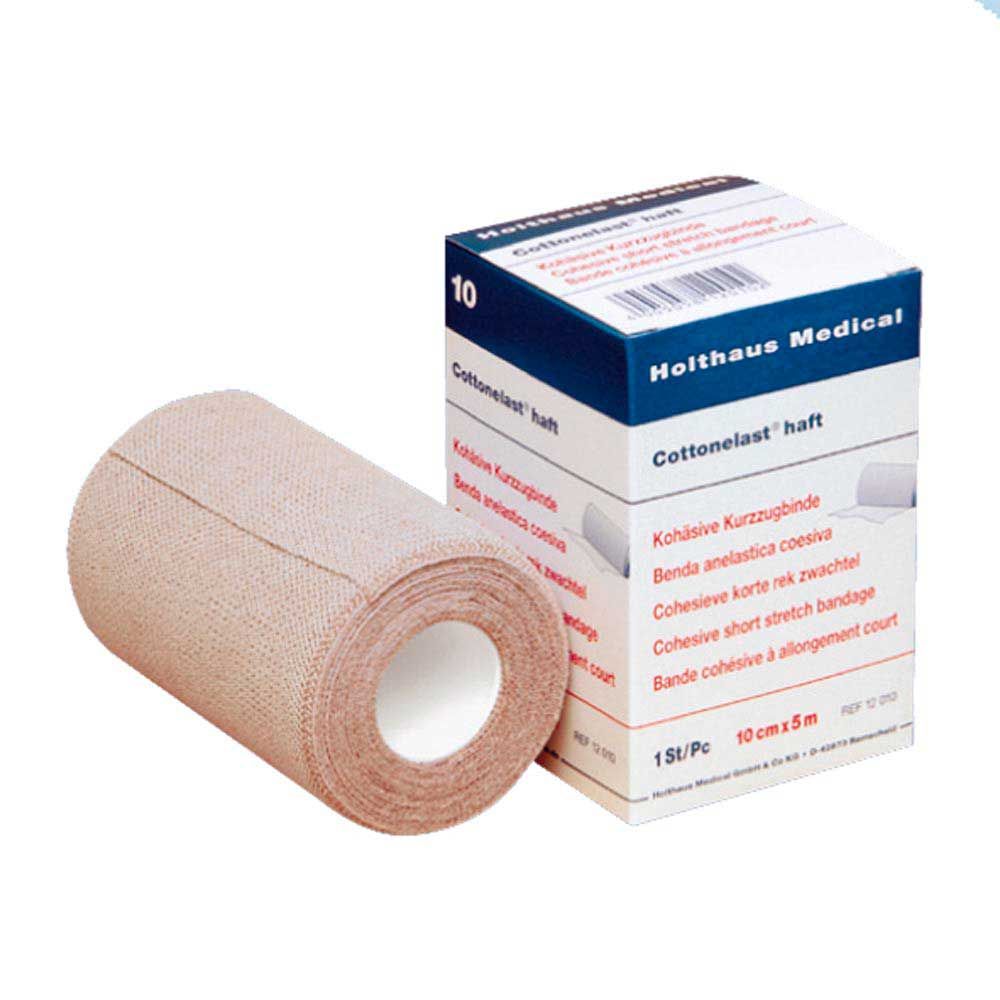 Kohäsive Kurzzugbinde aus Baumwoll-Elastik, beige, 10 cm x 15 m, Rollenform