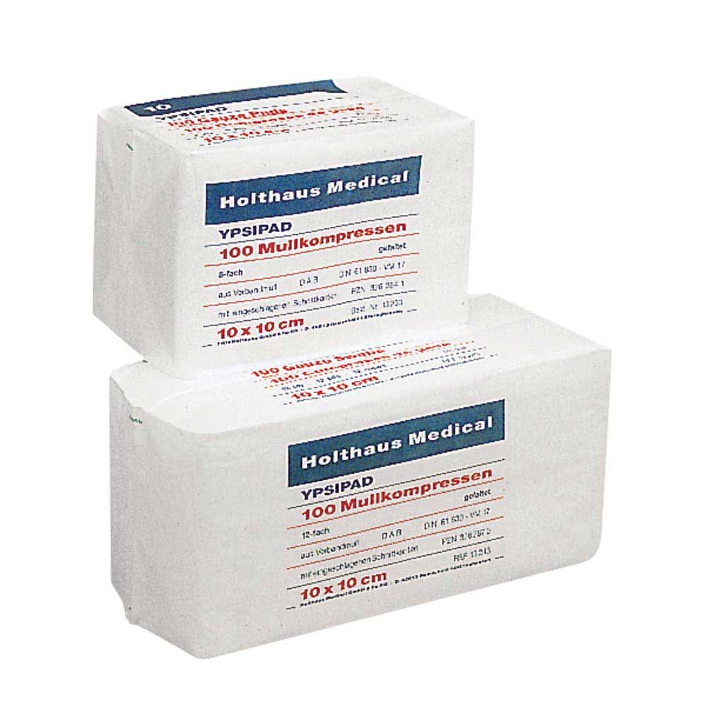 Holthaus Medical YPSIPAD Mullkompressen, unsteril, 10x10 cm, 100 Stück, doppelt gestapelt