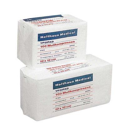Holthaus Medical YPSIPAD Mullkompressen, unsteril, 10x10 cm, 100 Stück, doppelt gestapelt