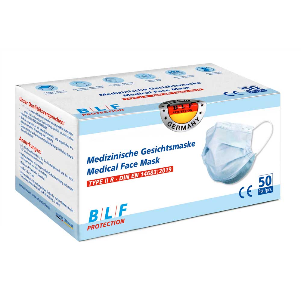 Packung mit 50 medizinischen Gesichtsmasken, blau, BLF Protection