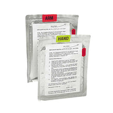 Zweikammer-Replantatbeutel für Hand/Arm, S-L, silberfarbene Beutel mit Etiketten