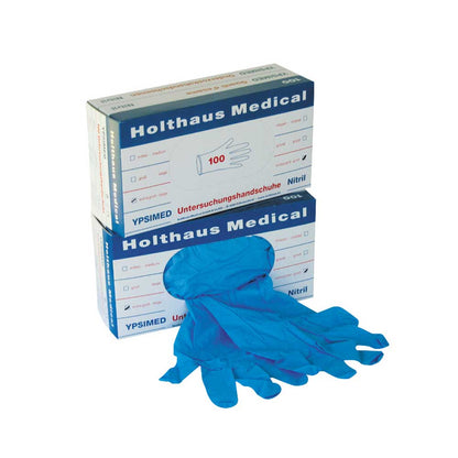 Puderfreie blaue Nitrilhandschuhe in Holthaus Medical Packung, 100 Stück
