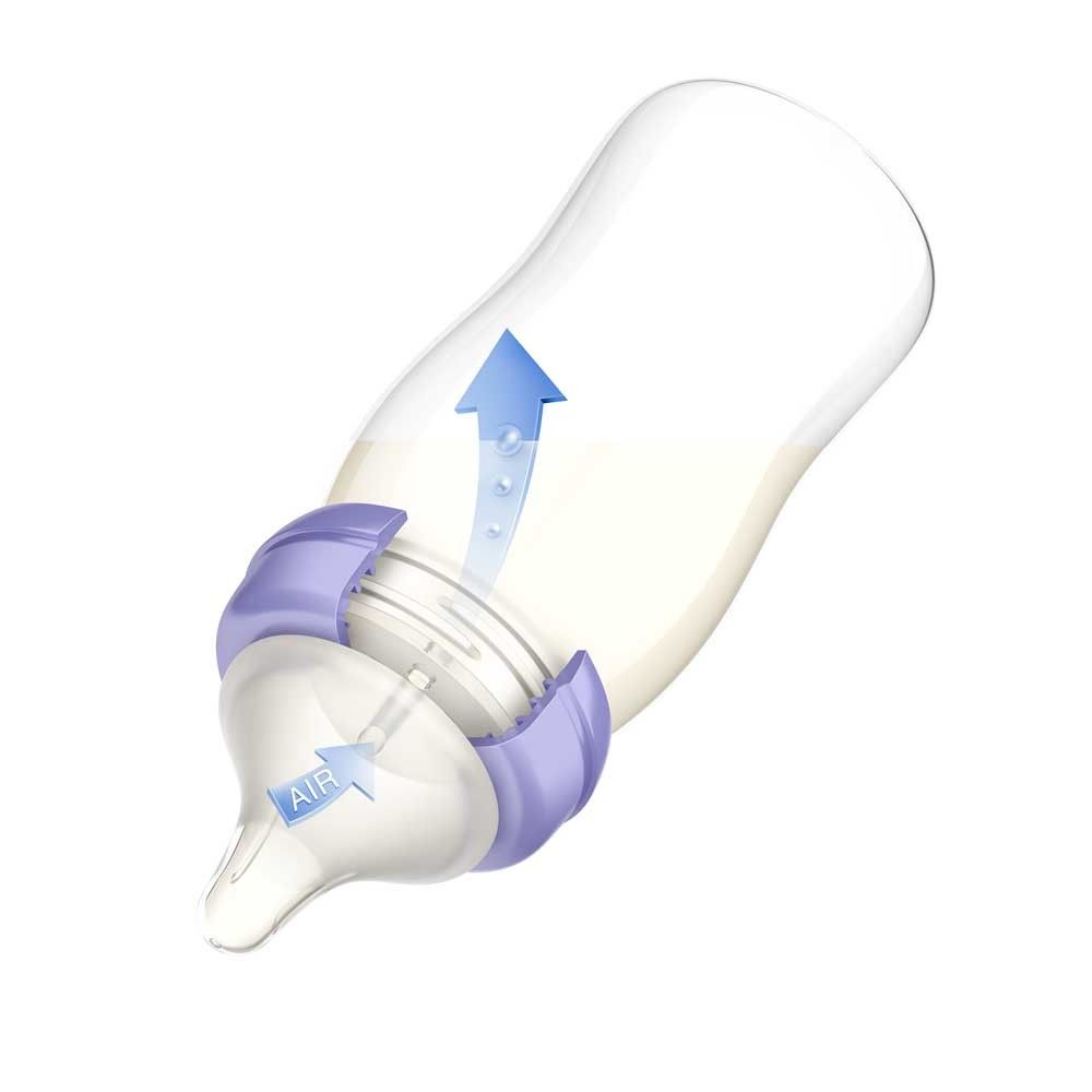 Lansinoh Weithalsflasche mit NaturalWave™ Sauger, weißer Flaschenkörper, blauer Ring