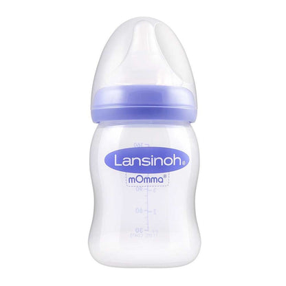 Lansinoh mOmma Weithalsflasche mit blauem NaturalWave™ Sauger und Füllskala