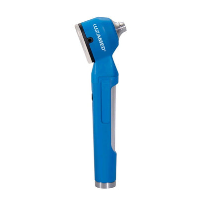 LED-Otoskop, blaues Handgerät mit seitlichem Griffbereich
