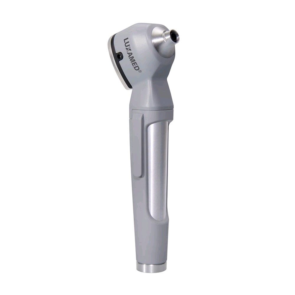 LED-Otoskop LuxaScope Auris, graues Gerät mit Aufsatz und Blicköffnung