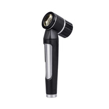 LED-Dermatoskop mit gebogenem Kopf und Metallgriff, schwarz