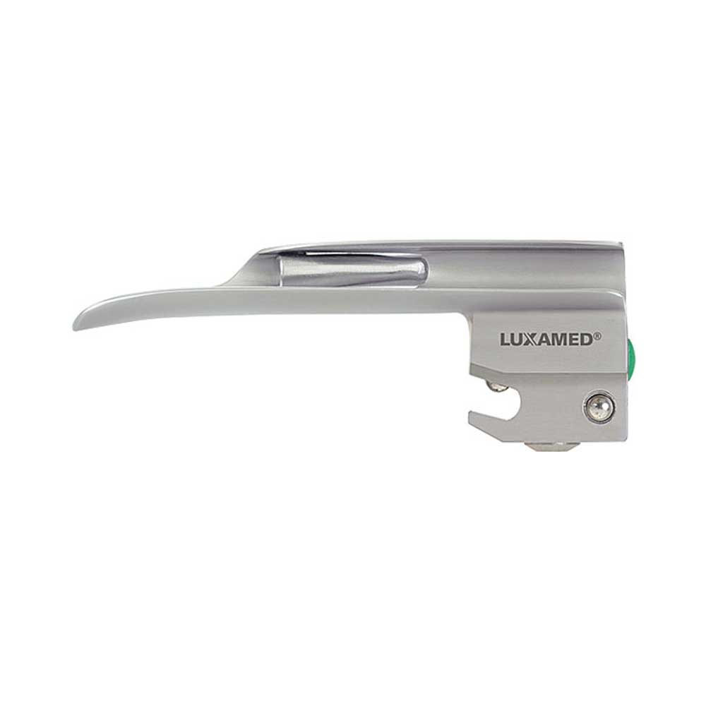 Lichtleiter-Spatel von LUXAMED, auswechselbar; silberfarbener Applikator mit Hakenkopf