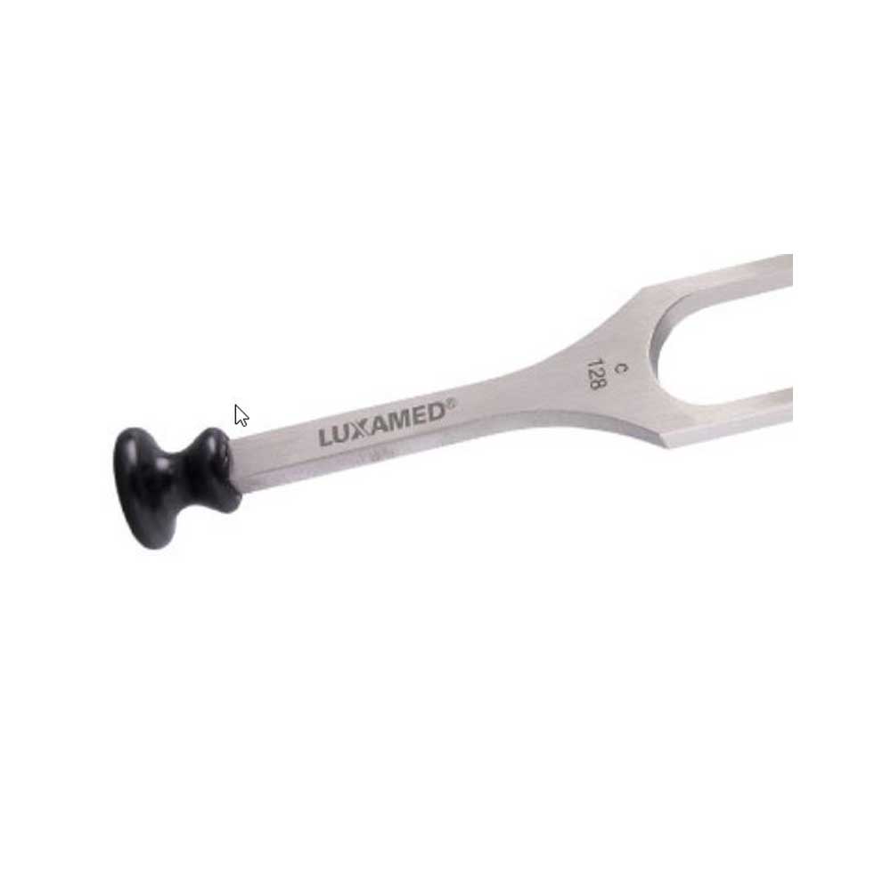 Stimmgabel nach Rydel-Seiffer von der Seite, LUXAMED, schwarzer Gummifuß