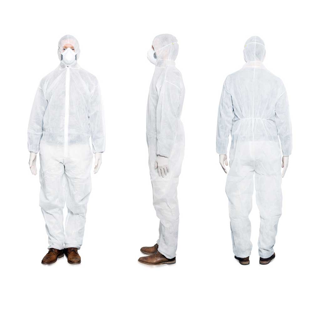 Einweg-Schutzanzug aus Vlies mit Kapuze, langer Hose und elastischen Abschlüssen